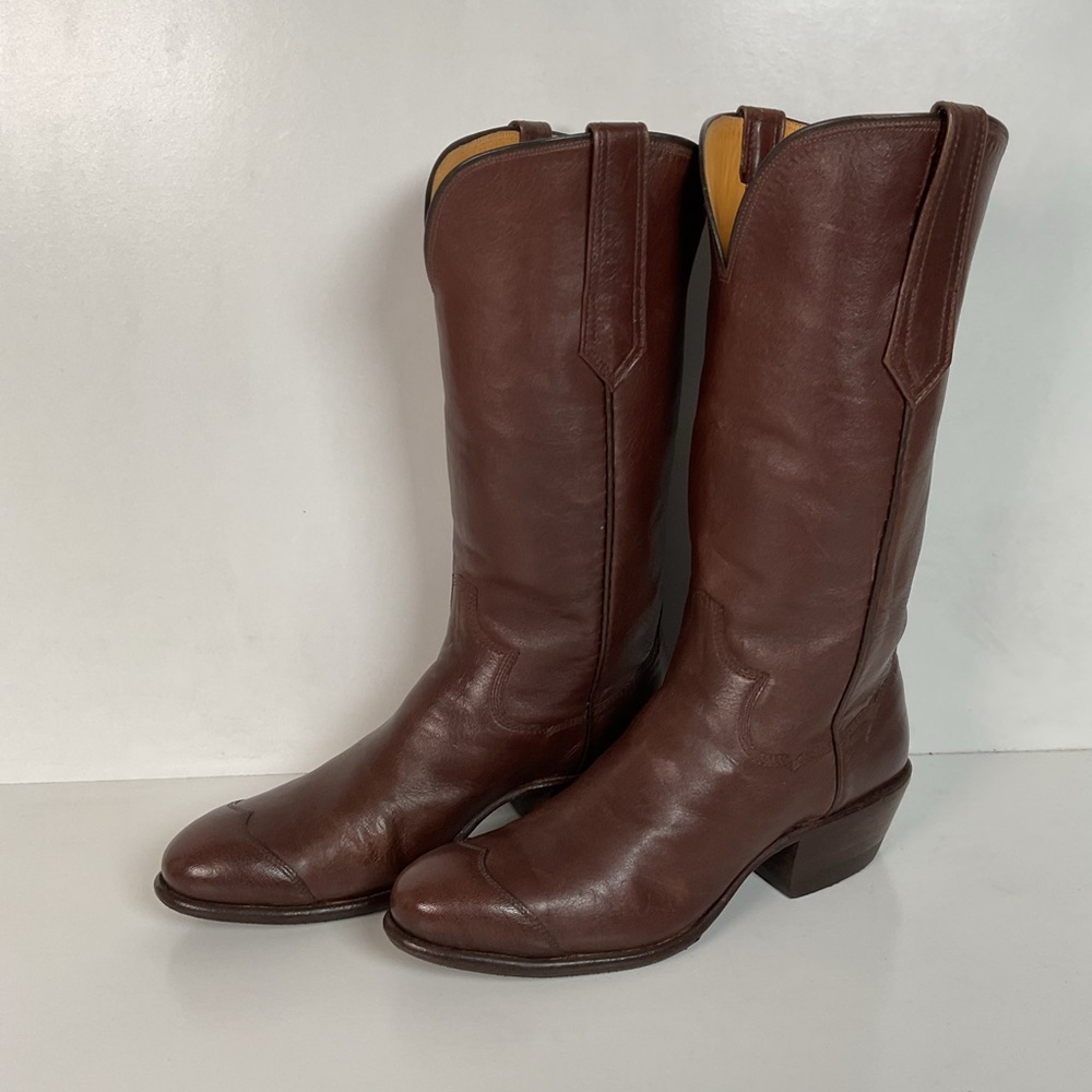 Paul Bond Wingtip Cowgirl Boots 5.5 Brown Calfskin USA Custom Made